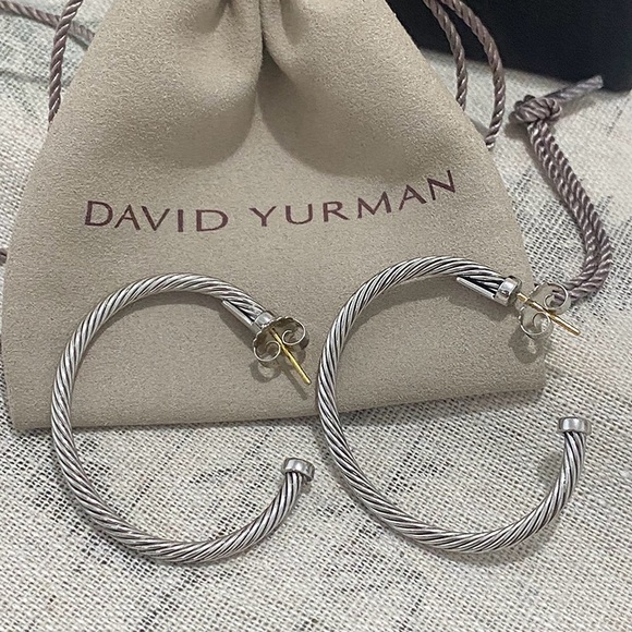 David Yurman Jewelry - David Yurman Silver Twisted Rope Texture Open Hoop Earrings